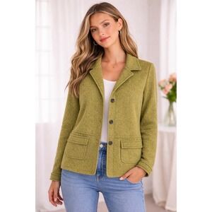 Trisha Tyler Women's Vibrant Green Button Down Long Sleeve Sweater Knit Blazer M